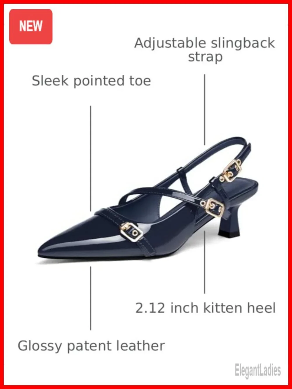 Slingback Kitten Heel Pointed Toe Pumps Faux Leather Dress Shoes